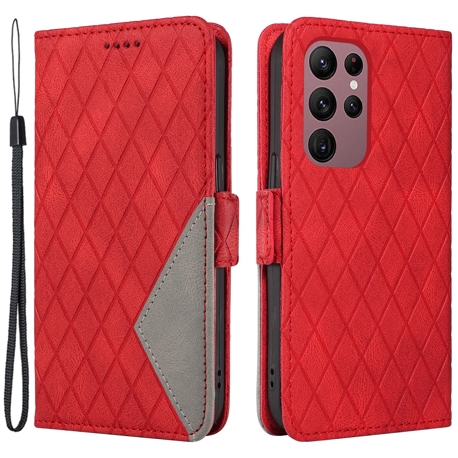 For Samsung Galaxy S22 Ultra 5G Anti-fall PU Leather Phone Case Color Splicing Rhombus Imprinted Wallet Stand Cover For Samsung Galaxy S22 Ultra 5G Anti-fall PU Leather Phone Case Color Splicing Rhombus Imprinted Wallet Stand Cover